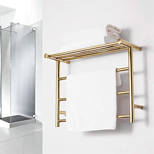 Toallero con calefacción Calentador de torre de acero inoxidable 304 eléctrico inteligente, toallero con calefacción montado en la pared Clasificación impermeable Ip44,35W, pulido dorado, 480 veces; 6
