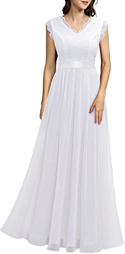 Dressystar Women's V Neck Sleeveless Lace Bridesmaid Dress Wedding Guest Dress Formal Party Gown 0050BD White 2XL