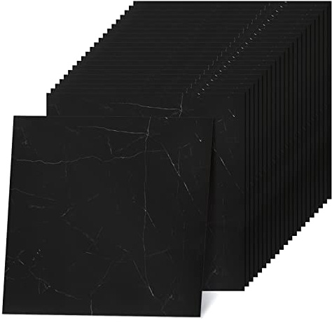 Spiareal 48 Pieces Peel and Stick Floor Tiles Vinyl Flooring 12 x 12 Inch Stick on Floor Tile Self Adhesive Waterproof DIY for Bathroom Kitchen Bedroom Living Room(Black Marble)