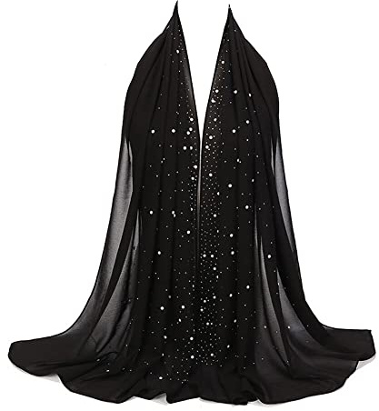 Damen Muslim Hijab Kopftuch Schal,Glitzer Chiffon Moderne islamische Kopftücher Stretch-Turban Einfarbiger Indische Turban-Hüte Wrap Langer Schal Wickelschal für muslimische Frauen Hijab,Schwarz