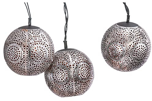 Dehner Solar-Lichterkette Lucena, Silber, Ø 8 cm, Länge 210 cm | warmweiß, 8 LED-Lämpchen, Kunststoff