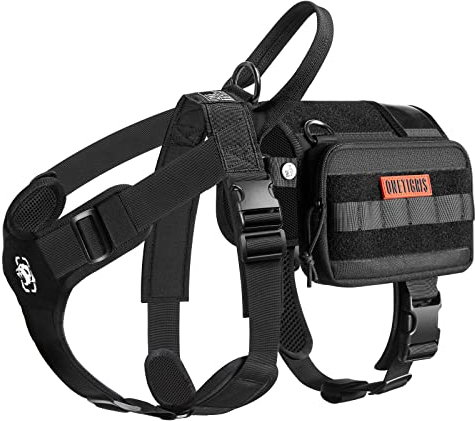 OneTigris Service Hundegeschirr, Guardian Geschirr mit 3 Edelstahl D-Ringen und Großer Kapazität Tasche, Sicherheitsgeschirr für Mittelgroße Große Hunde