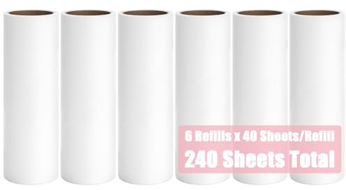 Fusselroller-Nachfüllpackung für MINGRACE Mini-Fusselroller, Reisegröße, Fusselentferner-Nachfüllpackungen für Kleidung, 6 Rollen mit 40 Blatt pro Rolle, insgesamt 240 extra klebrige Blätter (nur