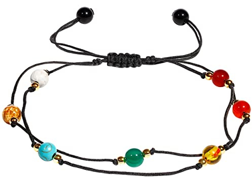 Wizock Layered Chakra 6mm Gemstones Anklet for Women Jewelry, 7 Chakra