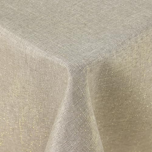 Spotjoy Glitzer Leinenoptik Tischdecke Abwaschbar Rechteckig 140 x 240 cm Tischtuch Lotuseffekt Wasserabweisend Tischwäsche Fleckabweisend, Leinen