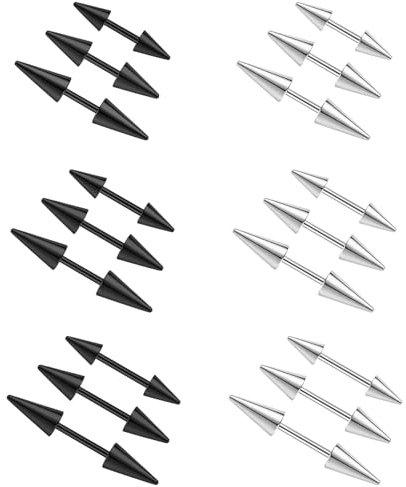 ZS Augenbrauen-Piercing-Schmuck, gebogene Barbell, vertikale Labret-Lippenringe, Spike-Tragus-, Helix-Ohrringe, Rook-Nasen-Brücken-Ringe für Damen und Herren, 18 Stück, Edelstahl, Kein Edelstein