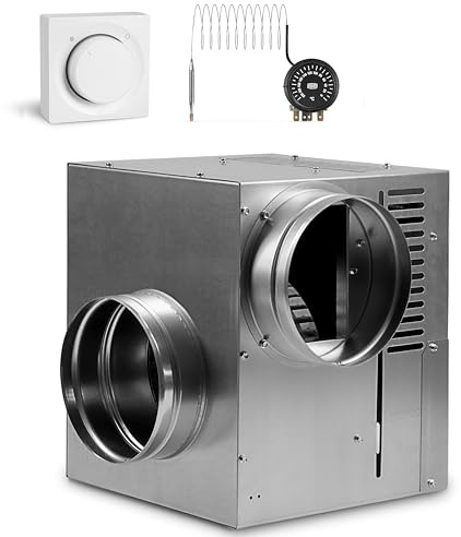 SYSTERM Warmluftverteilung Kamin Gebläse Turbine Ventilator AN3 gen II 150mm 990m3/h, Heißluftventilator, Heißluft boost. Mit Thermostat und Wanddrehzahlregler. (AN3 gen II, Weiß Drehzahlregler)