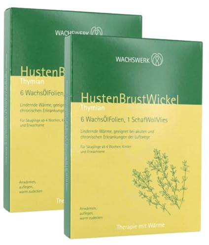 HustenBrustWickel Thymian | Babys, Kinder & Erwachsene | (12 Stück inkl. 2 x Schafwollvlies) | WACHSWERK | inkl. eBook Hausmittel bei Erkältung & Co.