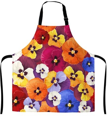 Unisex-Küchenschürze, 73,7 x 68,6 cm, gelbe Stiefmütterchen-Blumen, verstellbare Kochschürze mit 2 Taschen, für Küche, Kochen, Backen, Grillen, Gartenarbeit, Gelbe Stiefmütterchen-Blüten, 29x27inch