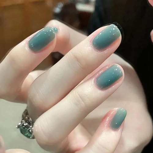 HaoTrade 24Pcs French Square False Nail Short, Press On Nails-Glossy Removable False Nails, Acrylic Full Cover Fashion Fake Nails for Women Girls Nails Art