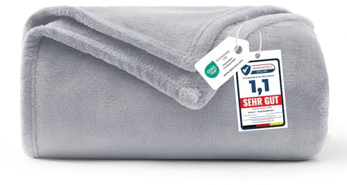 WAVVE Kuscheldecke Flauschig Decke Fleecedecke - Sofadecke 150x200 cm Warm Wohndecke Couchdecke, Hellgrau Decke Weich Sofaüberwurf XL