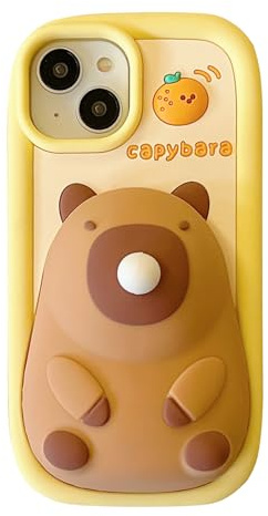 QoKcoahn Hülle für iPhone 14, süße 3D Kawaii Handyhüllen mit lustigem Capybara, Cartoon-Abdeckung mit Schlüsselanhänger, weiche Silikon-Gel-Fallschutz-Hülle für iPhone 14