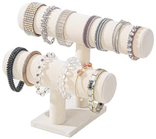 Coward Présentoir à bijoux à 2 niveaux pour bracelets, colliers, bracelets, montres, tour d'exposition de bijoux pour femmes et filles (velours beige)
