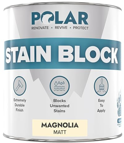 Polar Stain Blocker Paint - Matt Magnolia - 1 Litre | Ideal for Concrete, Cement, Wood, Brick & Painted Surfaces | Prevents & Removes Stains, Grease, Water Marks & Rust on Internal Walls & Ceilings