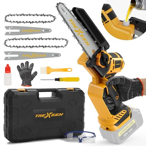 TREXEEN Mini Chainsaw for Dw Battery 20V MAX,8-Inch and 6-Inch 2-IN-1 Cordless Mini Chainsaw,Brushless Chain saw 20v for Wood Cutting, Tree Trimming (Battery Not Included)