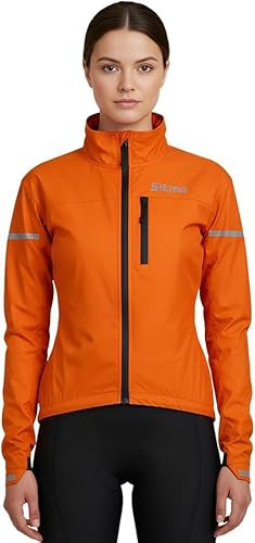 Sikma WOMEN CYCLING JACKET LADIES RAIN COAT WATERPROOF WATER RESISTANT JACKET RUNNING CASUAL TOP OUTDOOR (Orange,M)