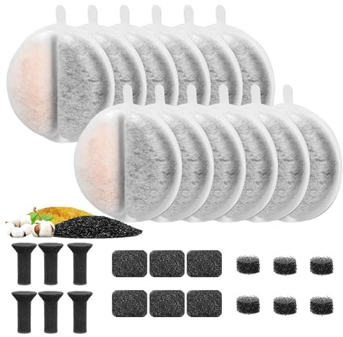 ATSGJLZN 12 Stück Katzenbrunnen Filter,Katzen Trinkbrunnen Filter mit 12er Schwammfilter,Cat Fountain Filter mit Dreifaches Filtersystem mit Harz und Aktivkohle(2.5L)