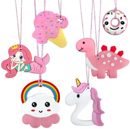 Felicify Kaukette für Kinder, 6 Stück Sensory Chew Halskette, Beißkette Kinder, Beisskette Schulkinder, Silikon Sensory Kauen Kaustange, für Kinder mit Autismus ADHS Zahnen Oral Motor (D)