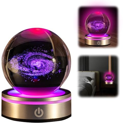 3D Planeten Kristallkugel, 3D Kristallkugel Nachtlicht 3D Sonnensystem Kristallkugel mit Led Bunte Nachtlicht Basis USB-Datenkabel Astronomie Geschenke Planeten Modell für Schreibtischdekoration (B)