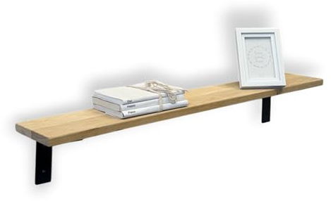 MKGT Oak Radiator Shelf | Solid Oak Wood with Brackets | Rustic Shelves for Hallway Fireplace | Wall-Mounted Floating (140 cm)