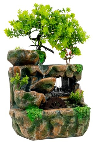 Zimmerbrunnen Wasserfall, Tischbrunnen Zen Garten Miniatur Waterfall, Simulation Landschaft Desktop Dekoration Led-Nachtlicht Farbwechselndes Lichtdesign für Wohnzimmer, Büro, Arbeitszimmer