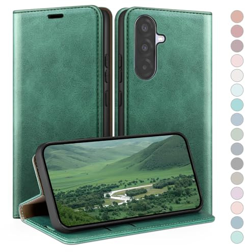 HUOUH für Samsung Galaxy A56 Hülle mit RFID Schutzhülle aus Lederhülle Handyhülle,Kartenfach Leder ständer Handy hülle,360 Grad Schutz Cover für Samsung A56 Klapphülle Wallet Case Hellgrün