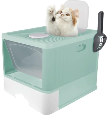 Homewell Lettiera chiusa per gatti con luce UV, vassoio estraibile, spaziosa per gatti fino a 15 kg, 48 x 37 x 38 cm (verde, senza luce UV)