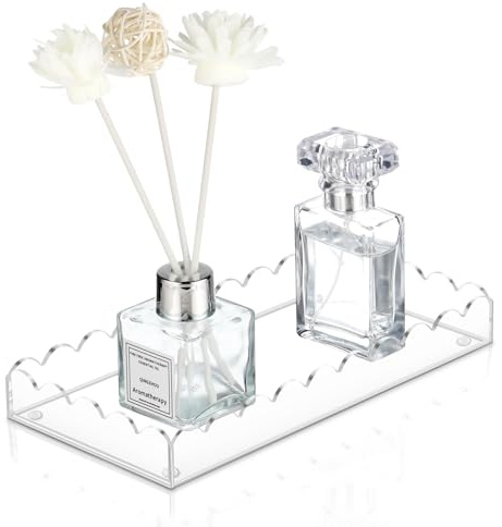 Acrylic Bathroom Vanity Tray 7.9, Soap Dispenser Decorative Scalloped Tray for Bathroom Kitchen Living Room Decor Vanity Perfume