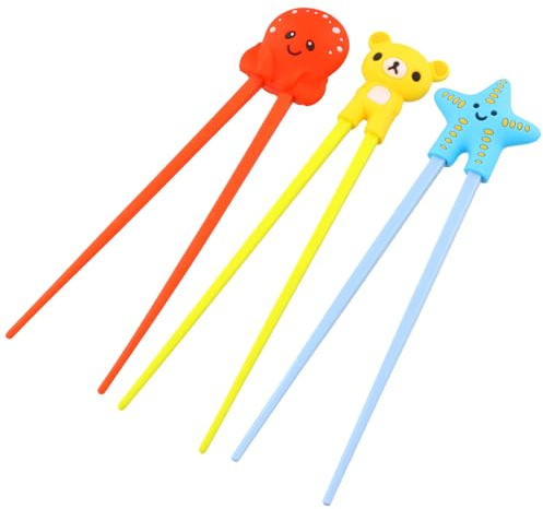 Essstäbchen Kinder, 3 Paare Stäbchen Kinder mit Tiermotiv, Wiederverwendbare Training Essstäbchen Helfer, Rutschfeste Stäbchen, Stäbchen Hilfe für Erwachsene, Anfänger, Kinder, Senioren