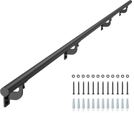 VEVOR Wall Mounted Stair Handrail, 3665mm Pipe Staircase Handrail, Black Galvanized Aluminum, 32mm Pipe Diameter, Indoor&Outdoor Staircase Railing, Industrial Hand Rail for Steps, Security Baluster
