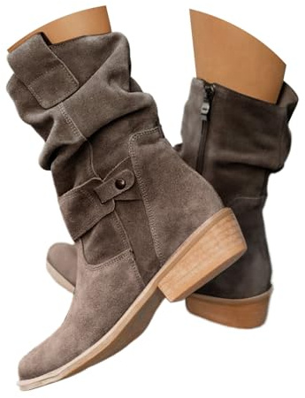 EQWIGKEIT Botas de vaquero para mujer, botines de verano para mujer, con tacón, elegantes botines cómodos, medias botas, de ante, estilo vintage, vaquero, estilo occidental