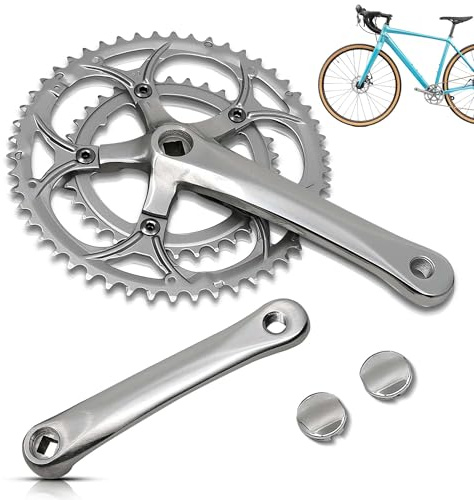 LOEVELOSI Rennrad Kurbelgarnitur 2fach 170 mm Alu Stahl JIS Vierkant Innenlager 9fach Silber Lochkreis 110 mm auswechselbare Kettenblätter Fahrrad Kurbel Rennradkurbel