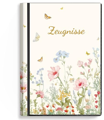 SKYDUE Zeugnismappe Mit 30 Hüllen – Zeugnissmappe A4, Zeugnis Mappe Mit Klarsichthüllen,Dokumentenmappe Für Urkunden, Zeugnisse & Zertifikate(SchmetterlingsBlume)