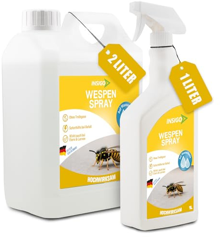 INSIGO Anti Wespen Spray 2l Kanister + 1000ml Sprühflasche - Wespenmittel mit mechanischer Wirkung - Effektive Abwehr für Wespen - Wespen Spray mit Sofortwirkung