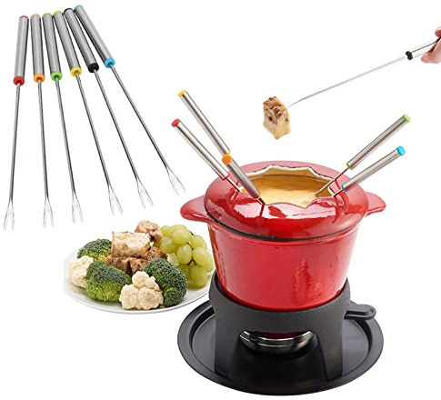 Juego de 6 Tenedores de Fondue de Acero Inoxidable, 24 cm, Mango Resistente, Queso Chocolate Fondue Frutas
