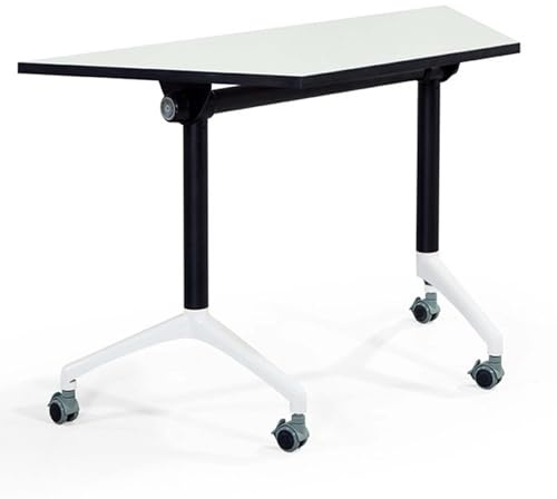 YSUEFIJO Scrivania A Forma di Trapezio con Ruote, Tavolo Riunioni Modulabile, Banco da Conferenza Componibile su Ruote, Postazione di Lavoro Mobile, per Formazione e Ufficio da Combinare