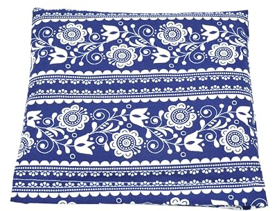 Coussin thermique aux noyaux de cerise 19 × 18 cm – dispositif médical de classe I CE, housse en coton, chaud et froid, motif folklorique bleu et blanc