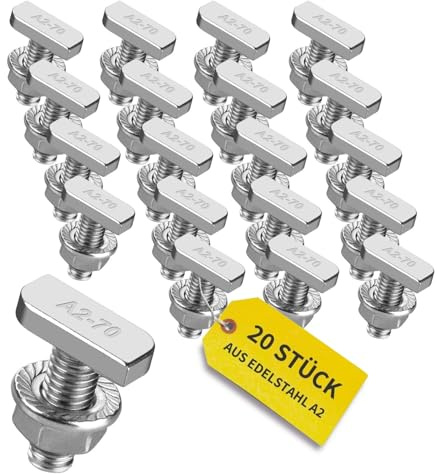 Avoltik 20x Hammerkopfschrauben M8 I 25 mm Edelstahlschrauben mit montageschienenschmuttern I Schrauben aus A2 Edelstahl für Solarmodul-Befestigung I M8 Schrauben inkl. Muttern zur PV-Modul Montage