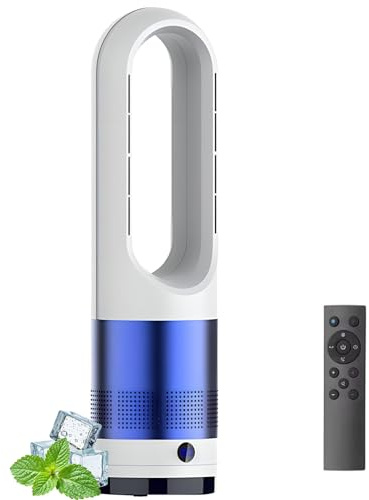 Ventilador De Torre Caliente Y Frío Con Purificador De Aire, Ventilador Portátil Sin Aspas De 18 Pulgadas Con Temporizador De 8 Horas, 8 Velocidades,oscilación De 80°, Ventiladores Pie blue