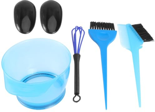 VILLCASE Kit de Tinte Cabello de 5 Piezas Plástico Resistente Azul Reutilizable y Lavable Cepillo y Cuenco para Uso Profesional y Doméstico Peluquerías