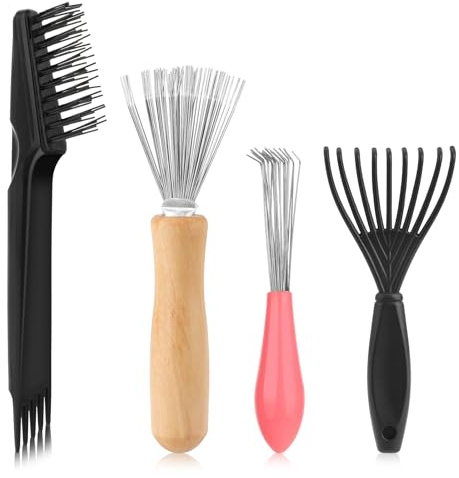 Mini Bürstenreiniger 4 Stück Haarbürstenreiniger Set Reinigungswerkzeug Bürste Reinigung Tragbarer Kamm Reiniger zum Entfernen Haaren Von Bürsten Kämmen Teppichen