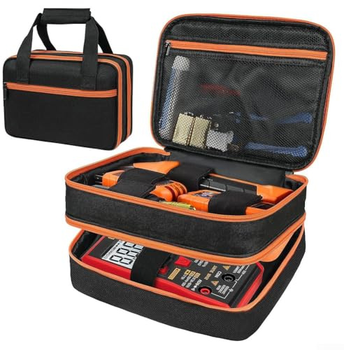Lecreatekit Electrician Tool Bag, Multimeter Test Pen Storage Organiser Pouch for Circuit Tester Equipment, Portable Multifunctional Case