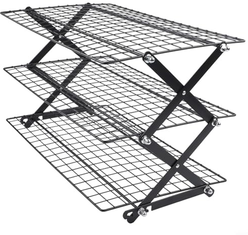 NexRen Estante de enfriamiento plegable para hornear, estante plegable apilable para asar, rejilla de alambre ajustable para galletas, pasteles, pan (tres capas)