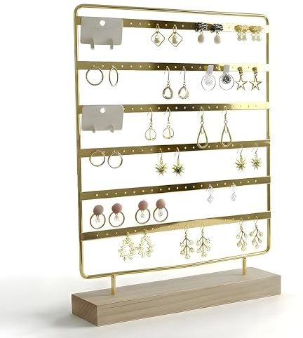 Galeara design Mika örhängeshållare i guld, svart och vitt – 110 hål – smyckesstativ för örhängen – smyckeshållare i guldfärg, örhänge organisatör (guld)