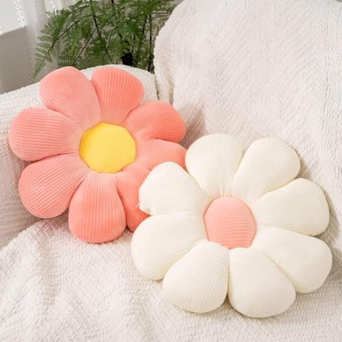 Blume Bodenkissen, 2 Stück Blumenbodenkissen Sitzkissen, 38x38cm Blumenboden Kissen Tatami Blumenförmiges, Weiches Blütenblattkissen, Kissen Blumenform für Schlafzimmer Sofa Couch(Weiß und Rosa)
