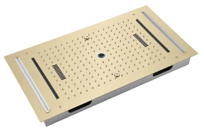 Pommeau de douche effet pluie brossé 3 fonctions – Panneau de douche encastré noir 638 x 338 mm avec spa intelligent et télécommande pour une expérience de salle de bain luxueuse