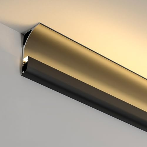 SRNSAEB Led Profil Kommerzielles Heim-LED-Aluminium-Kanalsystem in Schwarzweiß, indirekte Beleuchtung, Kronenform für Decken-Wanddekoration, schneidbare LED-Streifen(Black 6cm (2 2/5),2.6m/8.5')