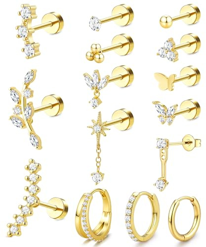 MILACOLATO Helix Piercing Schmuck Silber Gold Ohrringe für Frauen | Hypoallergene Ohrringe aus Chirurgischem Stahl Ohrstecker Creolen Knorpel Ohrstecker Conch Daith Tragus Piercing Schmuck