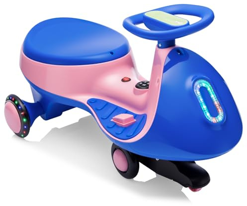 LALAHO Coche eléctrico infantil 12 V, coche eléctrico antideslizante con pedal, coche para niños eléctrico, 2 velocidades, protección antivuelco, Bluetooth, para niños a partir de 3 años (azul y rosa)