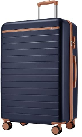 KONO Groß Koffer 94L, Leichter Hartschalenkoffer für Familienreise, Blau | Hartschalen-Trolley 76x50x29cm, XL-Koffer mit 4 Doppelrollen, Reisekoffer mit Zahlenschloss - ideal für Internationale Reisen